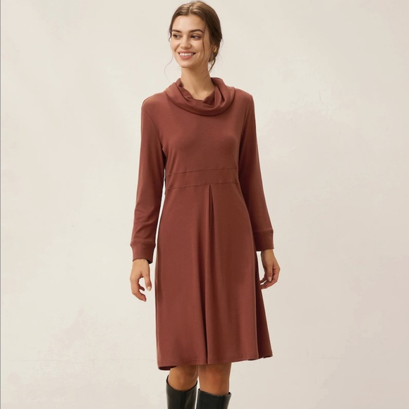 Tencel Wool Draped Neck Stretch Midi Dress KIRA - Picture 1 of 8